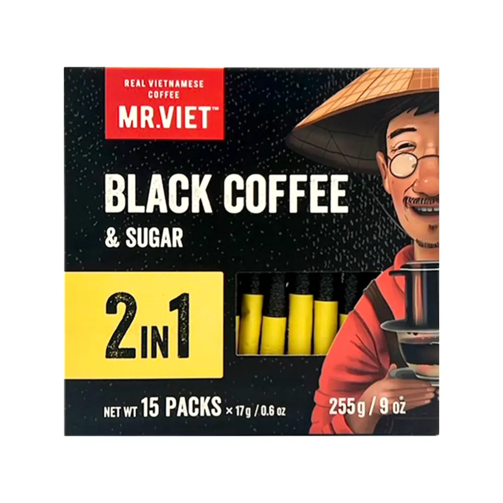 Cà Phê Hòa Tan Đen, 2 in 1 Black Coffee & Sugar, 15 Gói (255g) - MR. VIET